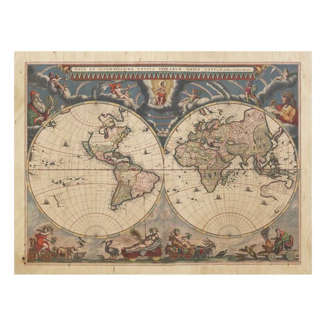 Tableau vintage bois Carte du monde historique Nova et Accuratissima 1664