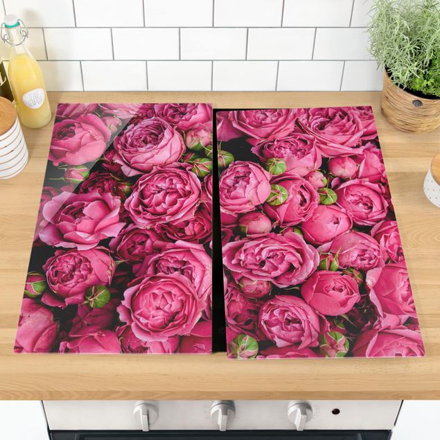 Cache plaques de cuisson fleurs Pivoines roses