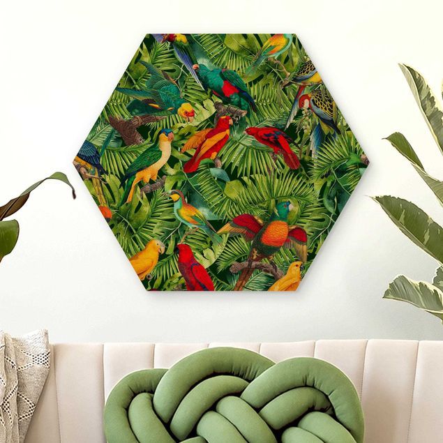 Déco murale cuisine Collage coloré - Perroquets dans la jungle