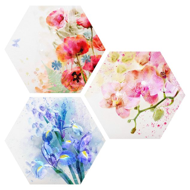 Tableaux modernes Trio de fleurs aquarelles