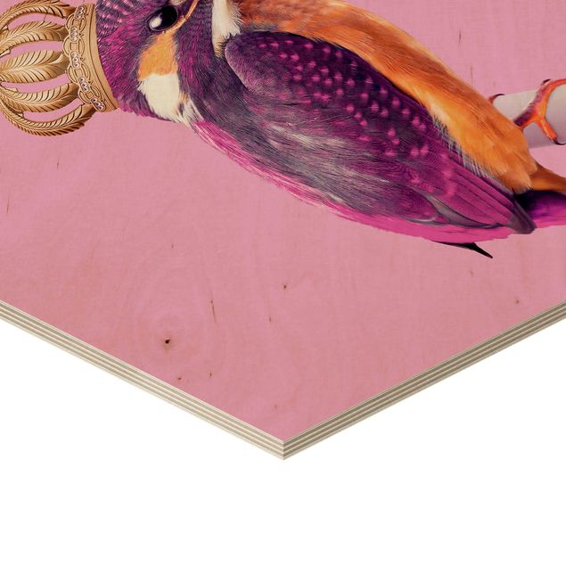 Hexagone en bois - Pink Kingfisher With Crown