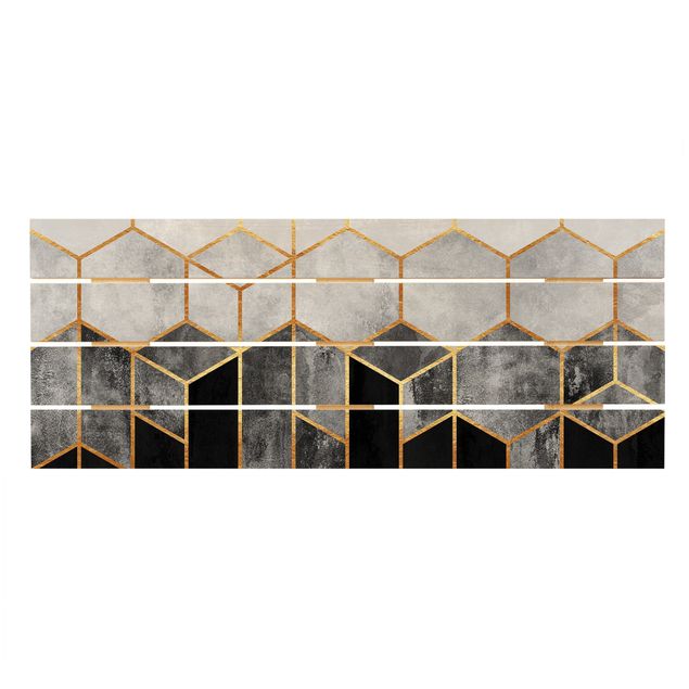 Tableaux en bois Hexagones d'or noir et blanc