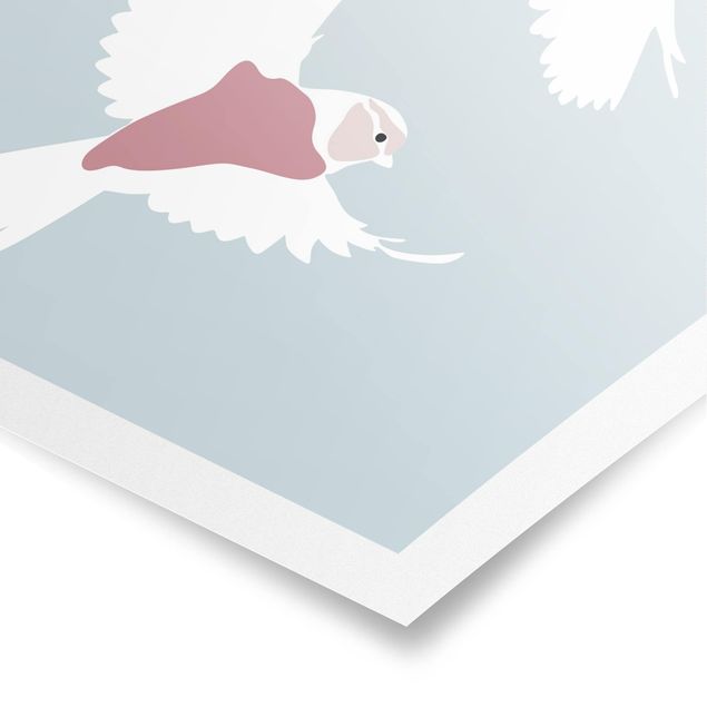 Poster animaux Line Art Pigeons Pastel