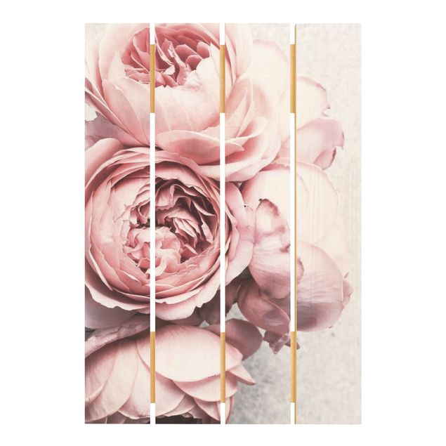 Impression sur bois Fleurs de Pivoine Rose Clair Pastel Shabby
