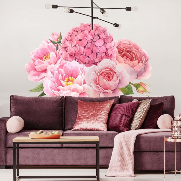Déco mur cuisine Bouquet d'hortensias à fleurs roses XXL