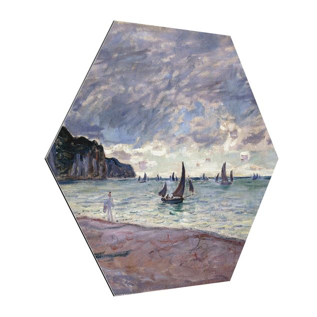 Tableaux mer Claude Monet - Bateaux de pêche devant la plage et les falaises de Pourville