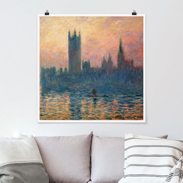 Toile impressionniste Claude Monet - Coucher de soleil à Londres