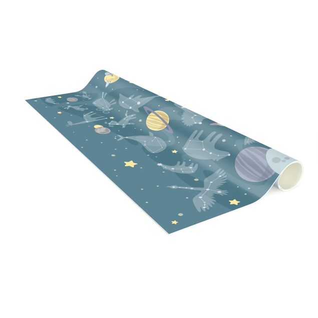 tapis contemporain Planètes avec zodiaque et missiles
