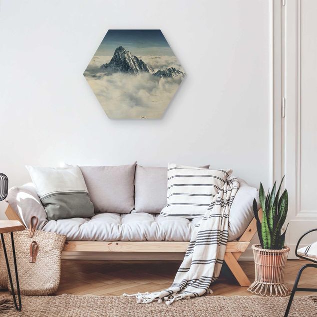 Tableaux en bois avec paysage Les Alpes au-dessus des nuages