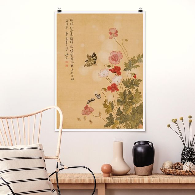 Déco murale cuisine Yuanyu Ma - Coquelicot et papillon