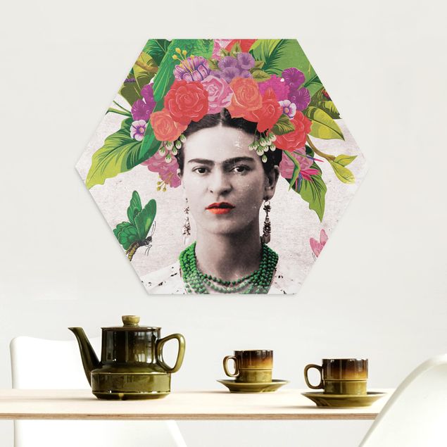 Tableau papillon Frida Kahlo - Portrait de fleurs