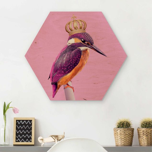 Déco murale cuisine Martin-pêcheur rose avec couronne