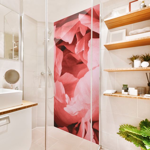 Panneau mural salle de bain Pivoine Fleur Corail