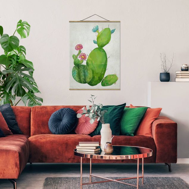 Tableau moderne Famille de cactus en rose et turquoise