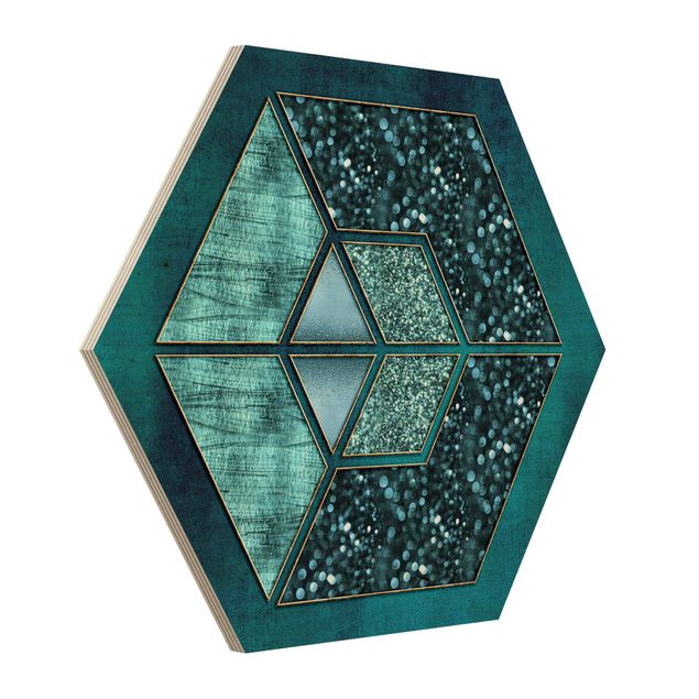 Tableau reproduction Hexagone Bleu avec Contour Doré