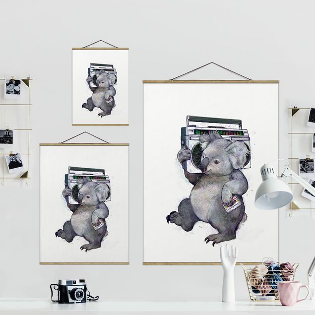 Tableau reproduction Illustration Koala avec Radio Peinture