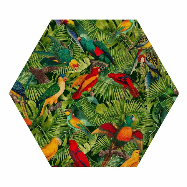 Tableau fleurs Collage coloré - Perroquets dans la jungle