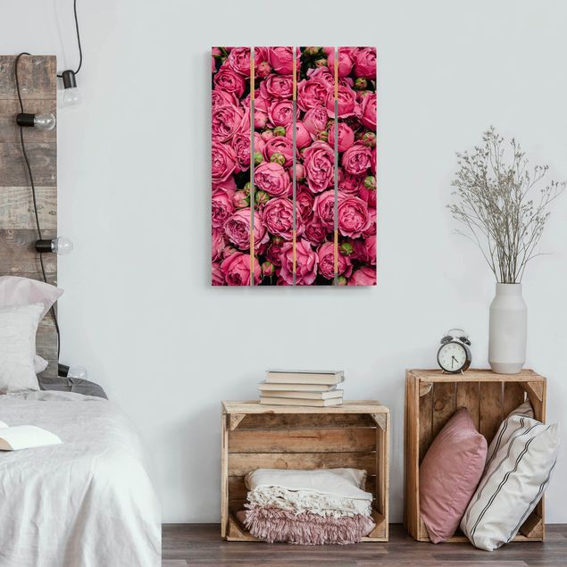 Tableaux en bois avec fleurs Pivoines roses