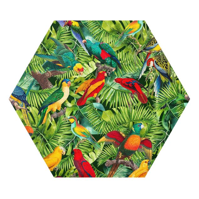 Tableau animaux Collage coloré - Perroquets dans la jungle
