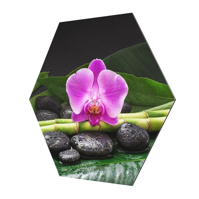 Tableau spirituel Bambou vert avec fleur d'orchidée