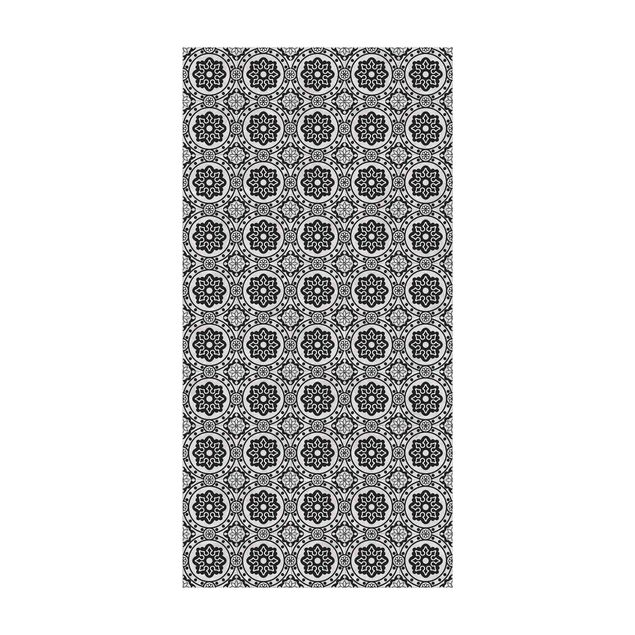 tapis effet carreaux de ciment Carreaux floraux noir et blanc