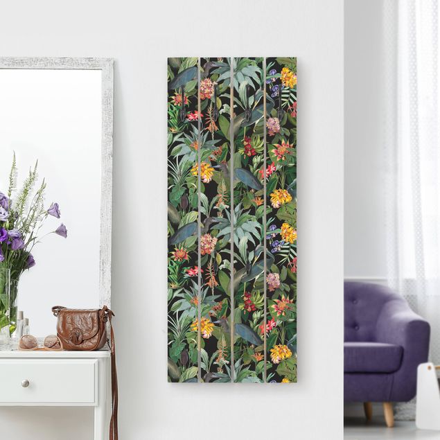 Porte-manteaux muraux avec fleurs Oiseaux avec Fleurs Tropicales