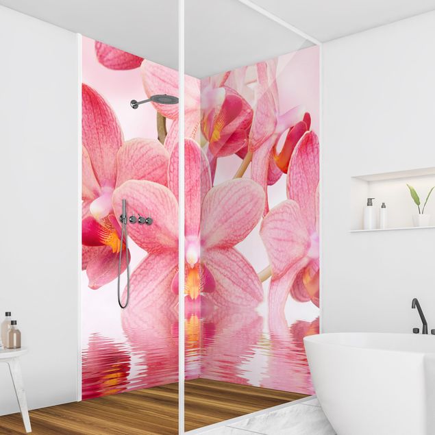 Panneau mural douche Orchidée rose clair sur l'eau