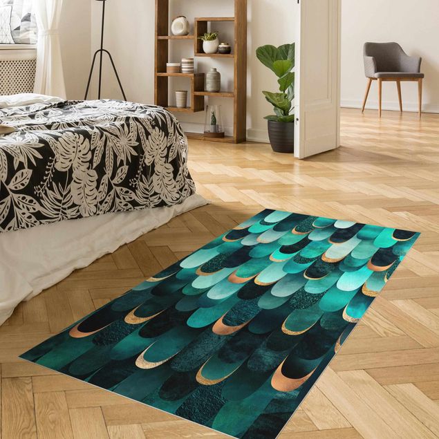 tapis terrasse Plumes Or Turquoise