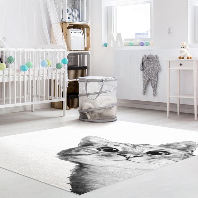 Déco chambre bébé Illustration Chat Dessin Noir Et Blanc