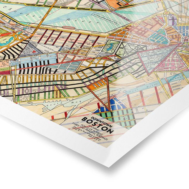 Tableau multicolore Carte moderne de Boston
