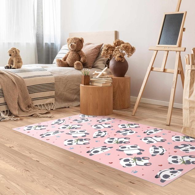 Décoration chambre bébé Panda mignon avec empreintes de pattes et cœurs rose pastel
