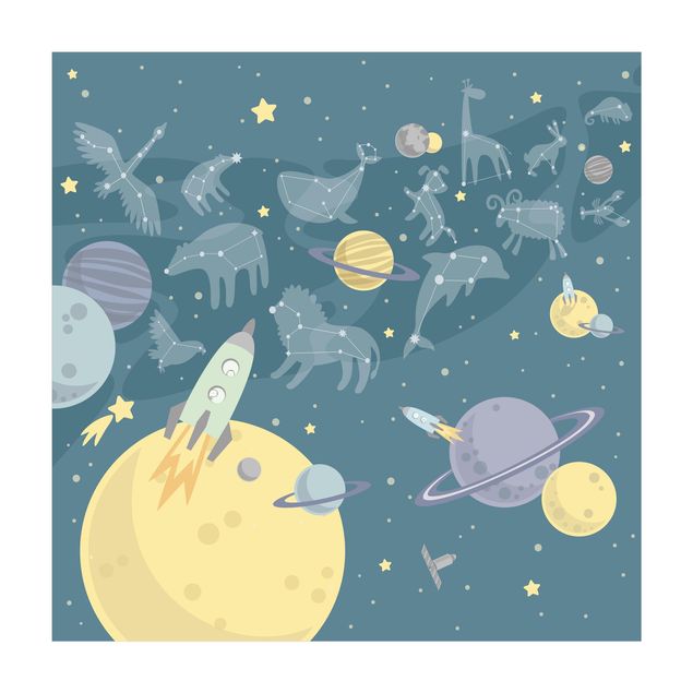 tapis de bain zen Planètes avec zodiaque et missiles