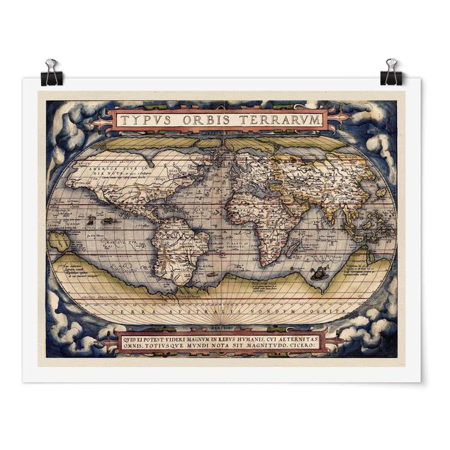 Poster carte du monde Carte historique du monde Typus Orbis Terrarum
