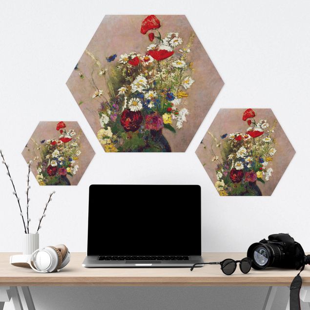 Tableau hexagon Odilon Redon - Vase à fleurs avec des coquelicots