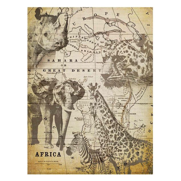 Tableaux carte du monde Collage Vintage - Faune Africaine