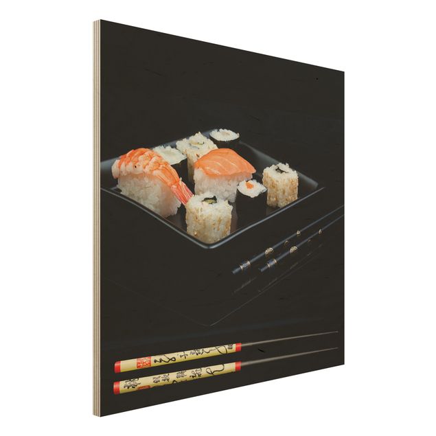 Décorations cuisine Assiette de Sushi avec baguettes noires