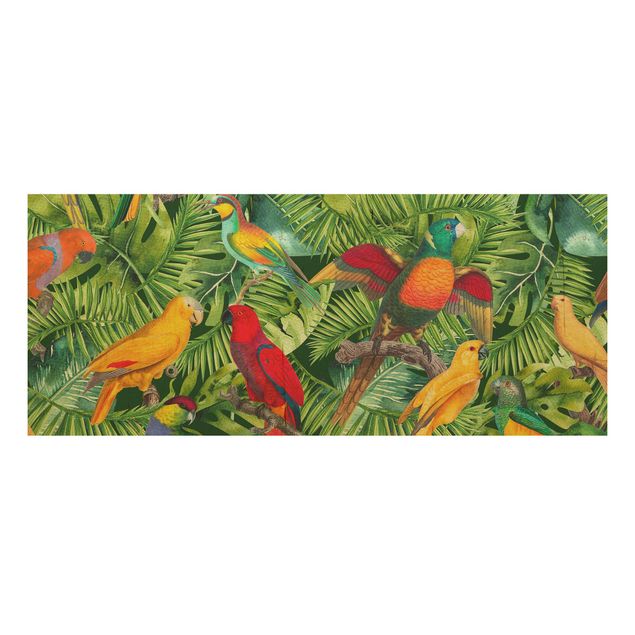 Tableaux en bois avec fleurs Collage coloré - Perroquets dans la jungle