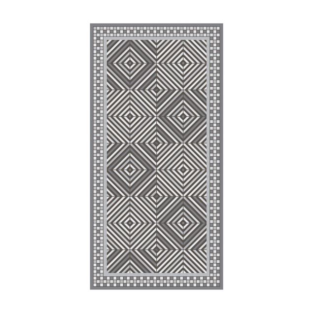 tapis imitation carrelage Carreaux géométriques Vortex Grey avec cadre mosaïque étroit