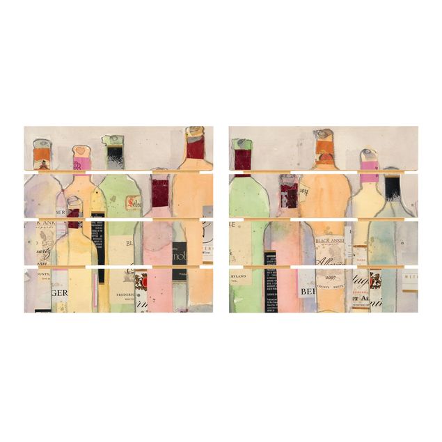 Impression sur bois - Wine Bottles In Water Color Set I