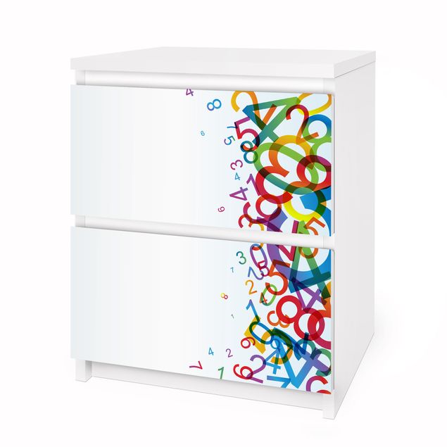 Papier adhésif pour meuble IKEA - Malm commode 2x tiroirs - Colourful Numbers
