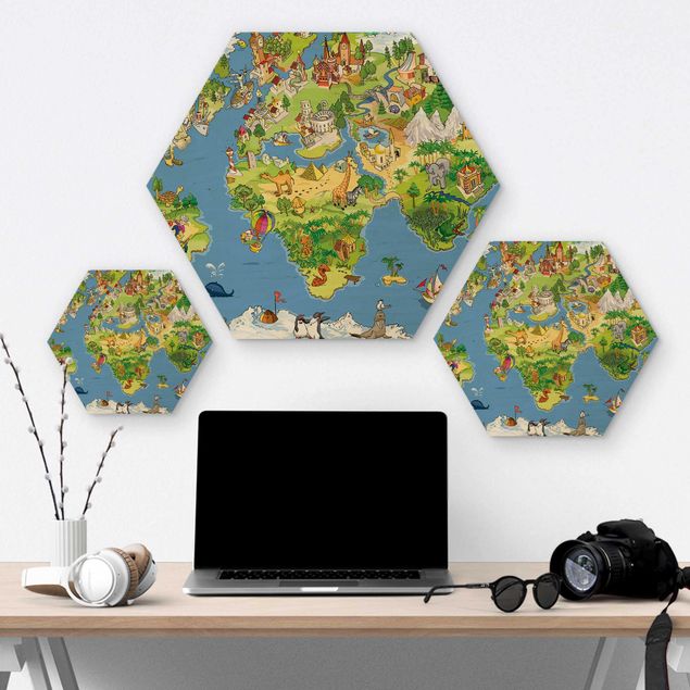 Hexagone en bois - Great and Funny Worldmap