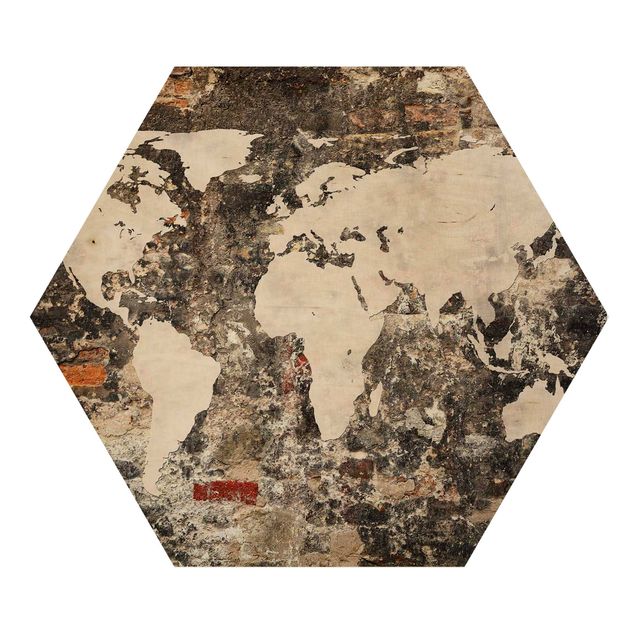 Hexagone en bois - Old Wall World Map