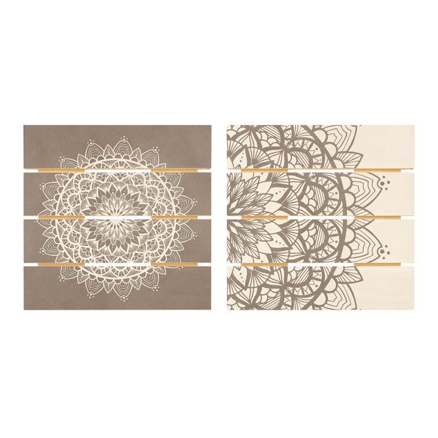Impression sur bois - Mandala Illustration Shabby Set Beige White