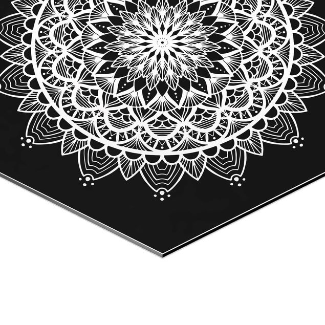 Tableau hexagonal Mandala Illustration Shabby Set Noir Blanc