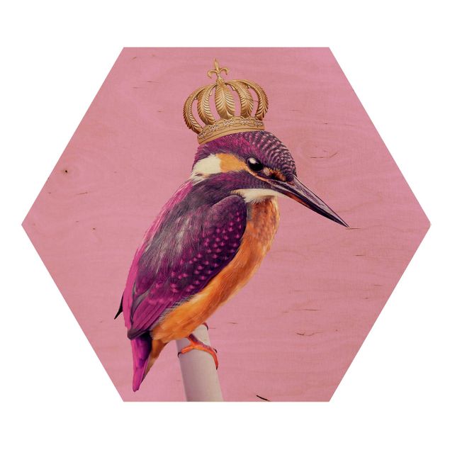 Hexagone en bois - Pink Kingfisher With Crown
