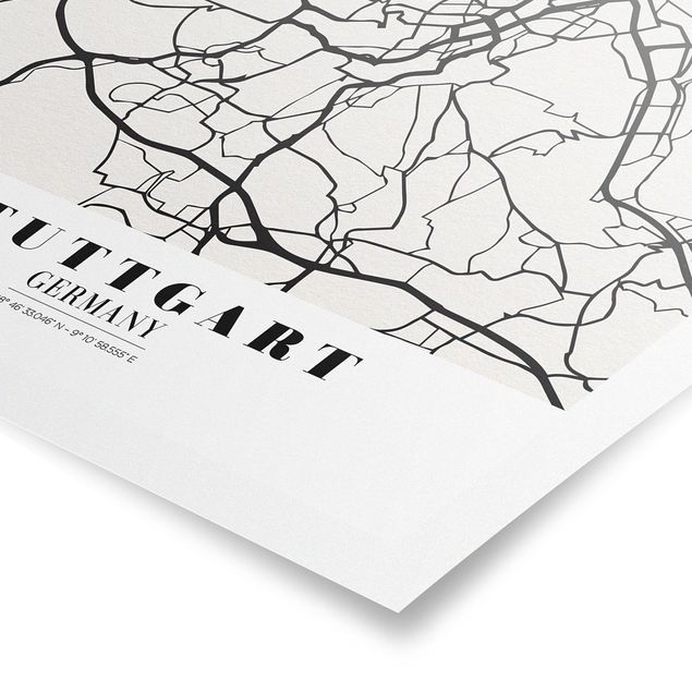 Tableaux noir et blanc Plan de ville de Stuttgart- Classique
