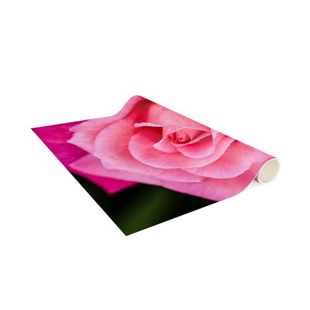 tapis contemporain Fleurs de rose rose sur fond vert
