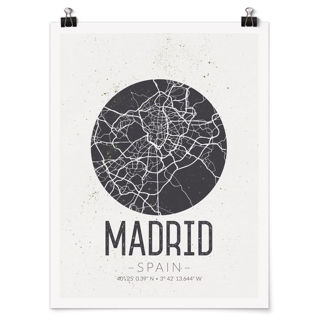 Tableaux carte du monde Plan de ville de Madrid - Rétro