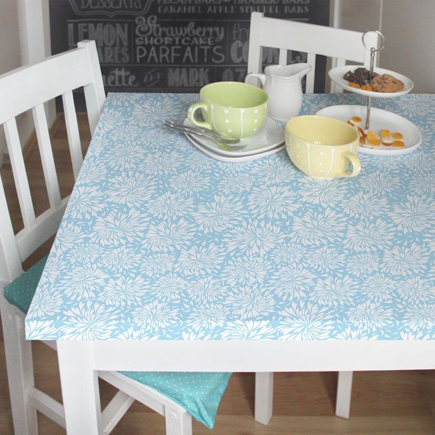 Papier adhésif pour meuble mat Motif floral scandinave moderne bleu clair