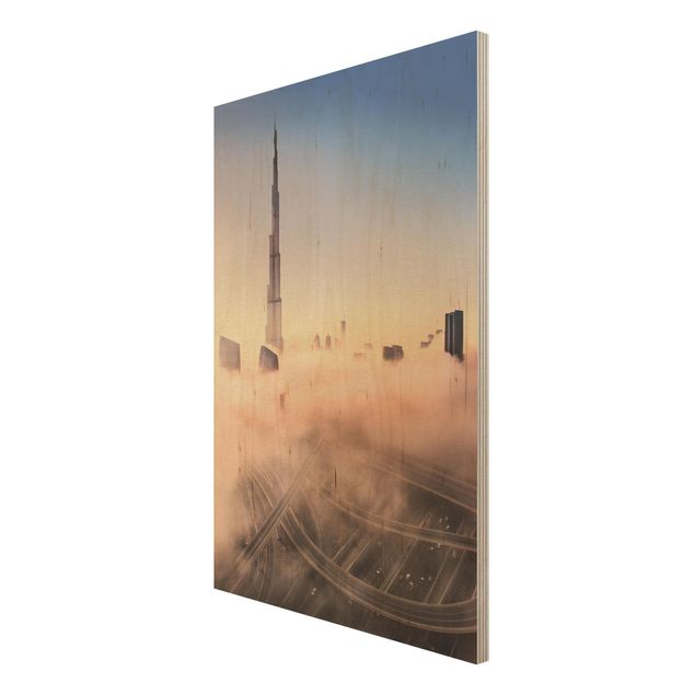 Impression sur bois Silhouette urbaine céleste de Dubaï